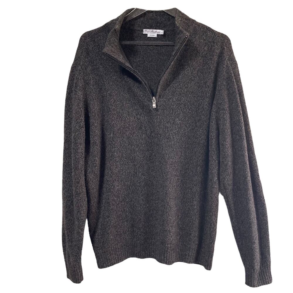 Enzo Mantovani 100% Wool Quarter Zip Pullover Sweater‎ Brown Men's Size Large